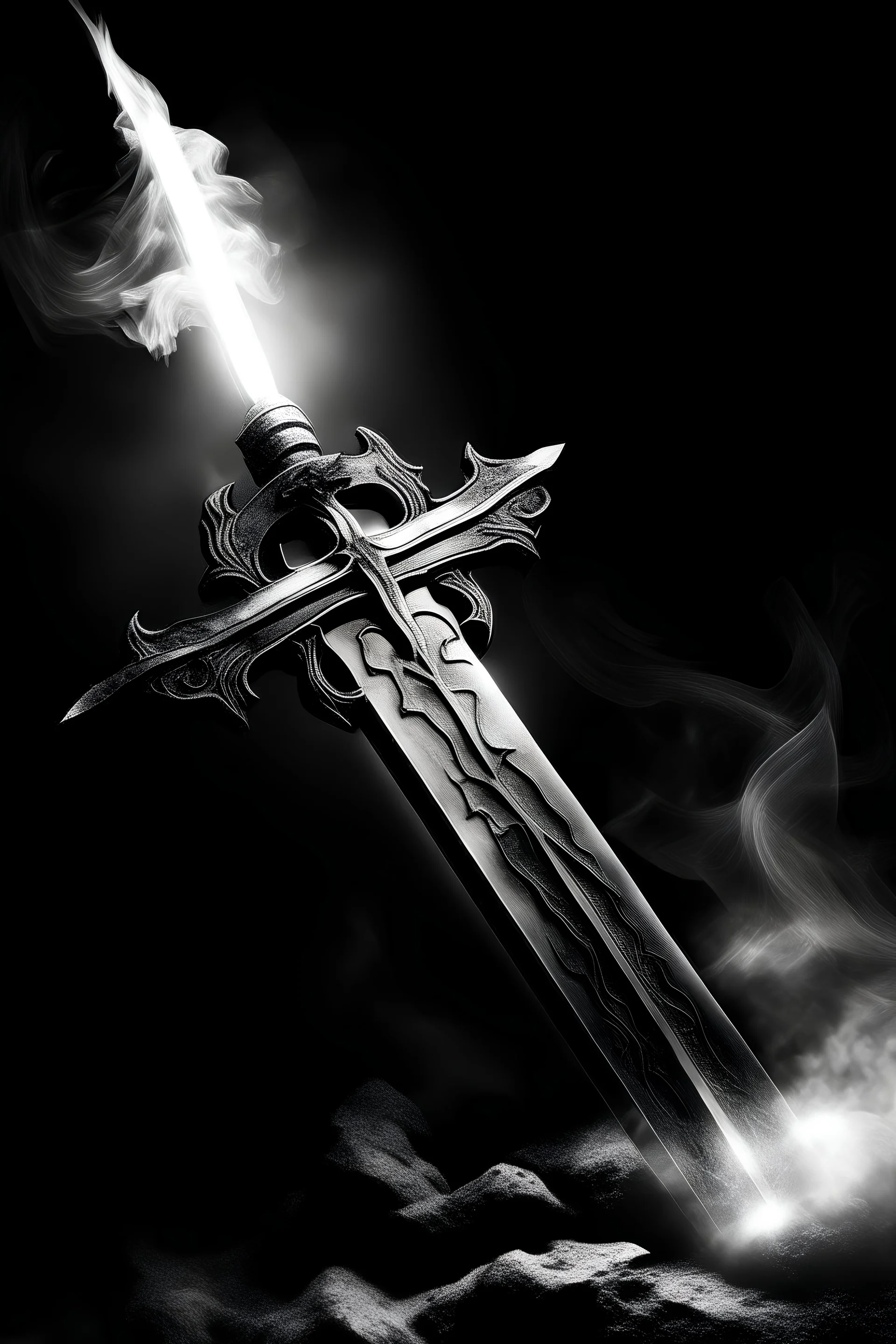 Burning sword of jezus black and grey white photo