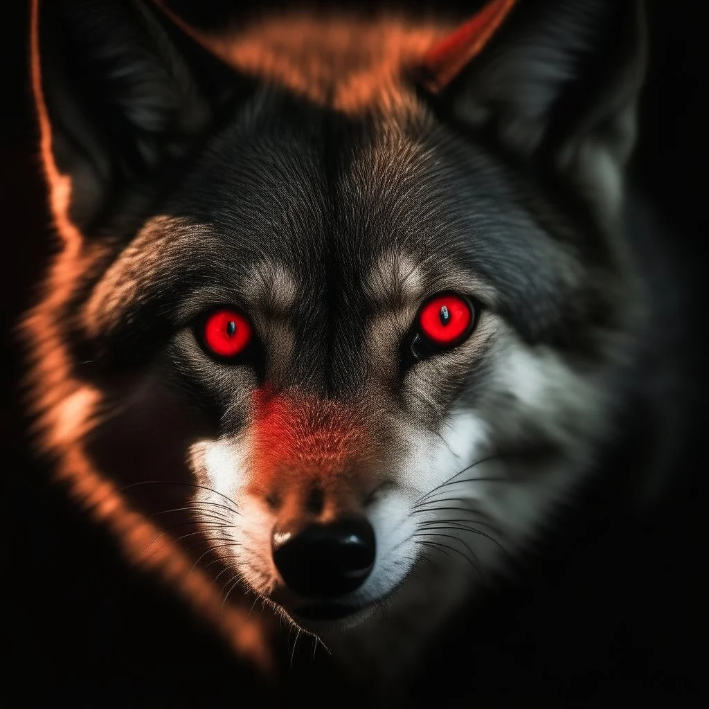 A wolf with shining red eyes