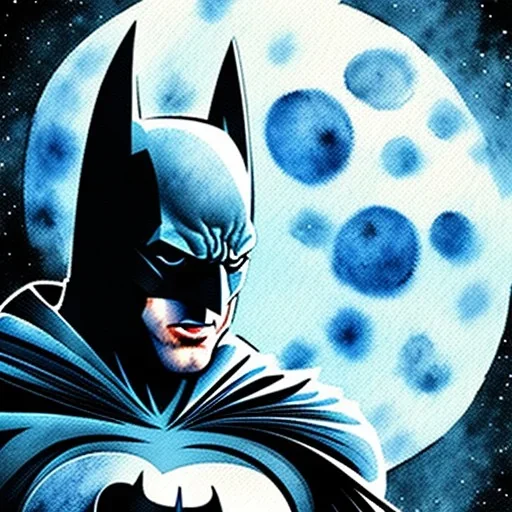 Batman on the moon, watercolor