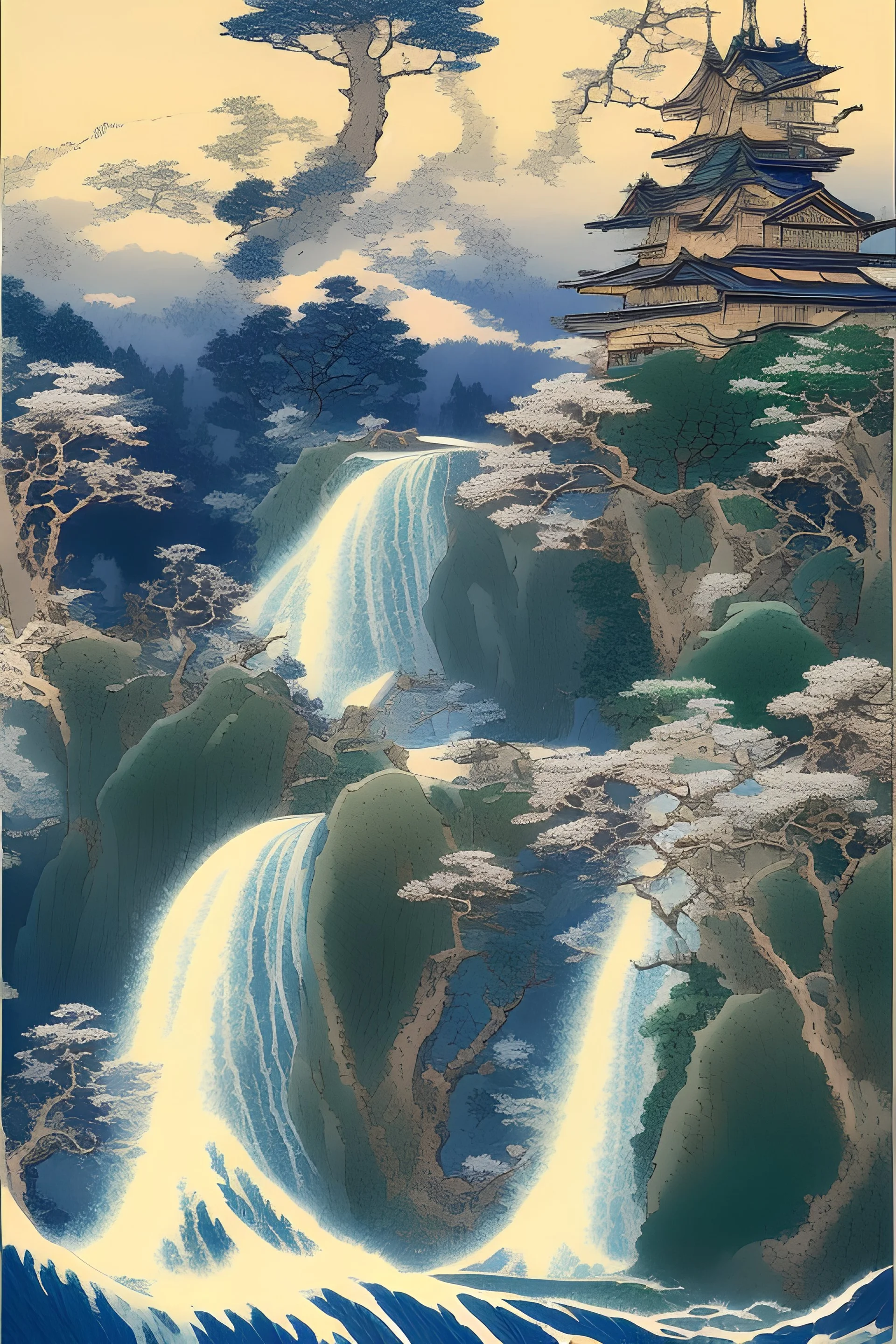 agile waterfall painted by hokusai