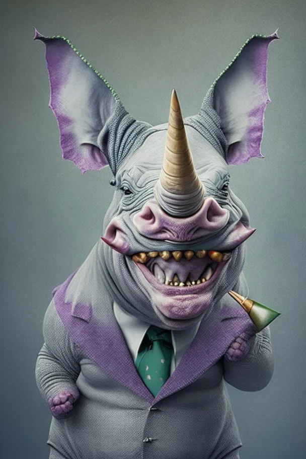 A picture of a cute rhino in the form of a joker, a professional, high JPEG image