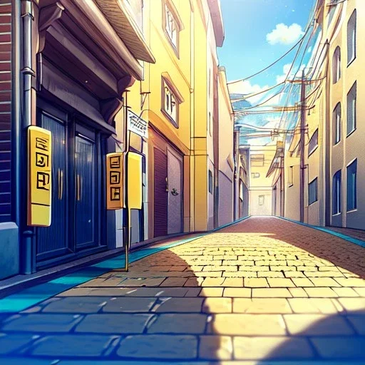 yellow brick road, road signs, arrows, direction, anime girl walking, detail on the girl