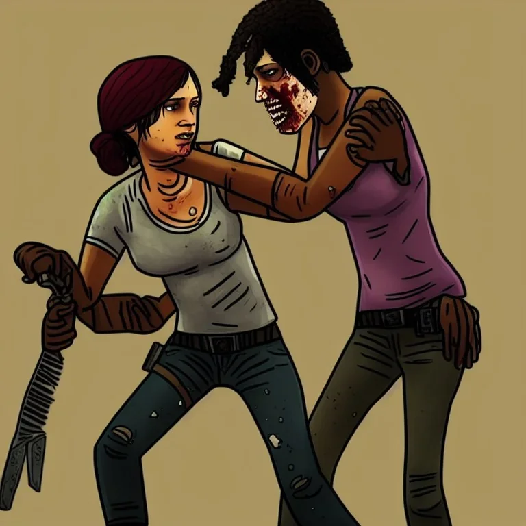 Clementine from the walking dead telltale fights a guy and she won because she's strong and she puts her bare foot on that guy's head she looks superior the art looks like the game