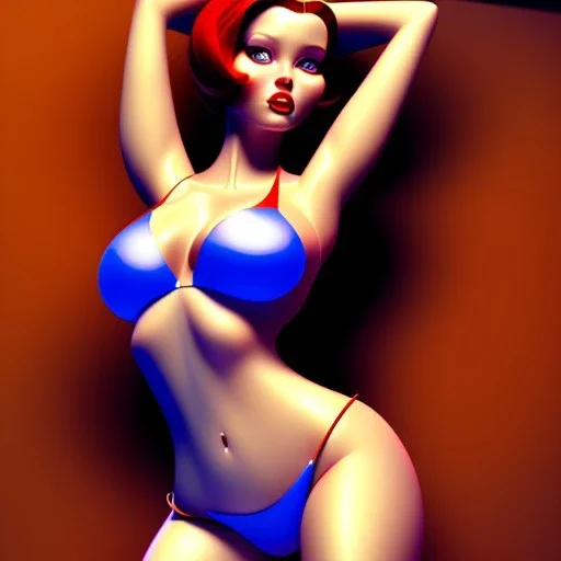 fullbody portrait of voluptuous atletic beautiful young Jessica Rabbit in bikini Caravaggio style