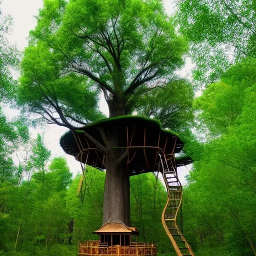 A giant tree With a giant treehouse,8k, meditation,beautiful,wild,