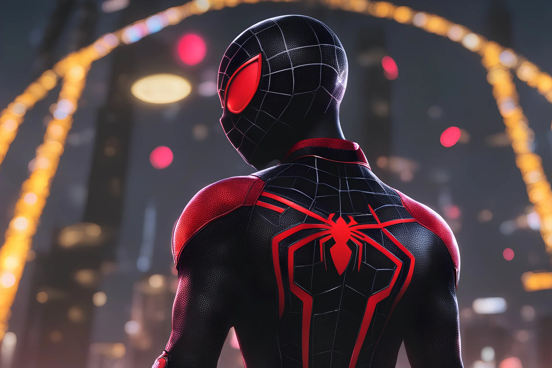 Miles morales in 8k nier automata drawing style, Carrying them, cinematic mood, neon effect, close picture, rain, highly detailed, high details, detailed portrait, masterpiece,ultra detailed, ultra quality