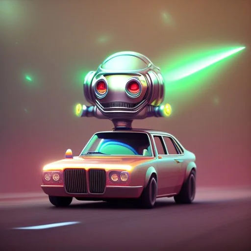 a cartoon alien driving a car down a road, a character portrait by Mike Winkelmann, featured on cgsociety, pop surrealism, rendered in cinema4d, daz3d, behance hd