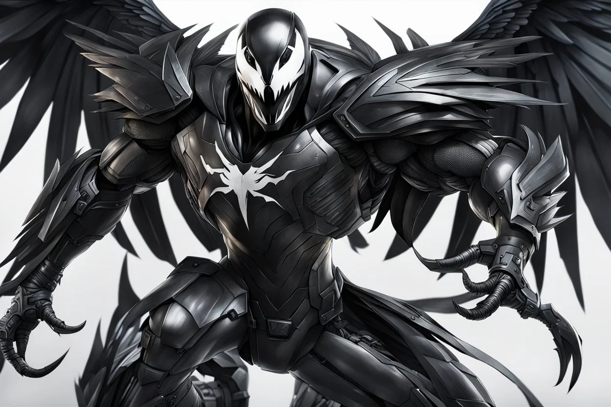 Venom Cyber Machine crow in 8k anime realistic drawing style, black wings, close picture, apocalypse, intricate details, highly detailed, high details, detailed portrait, masterpiece,ultra detailed, ultra quality