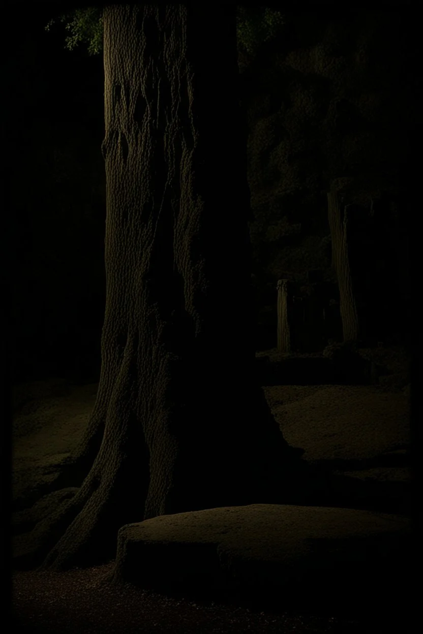 Night, trees, rocks, creepy, gothic horror films influence, photography