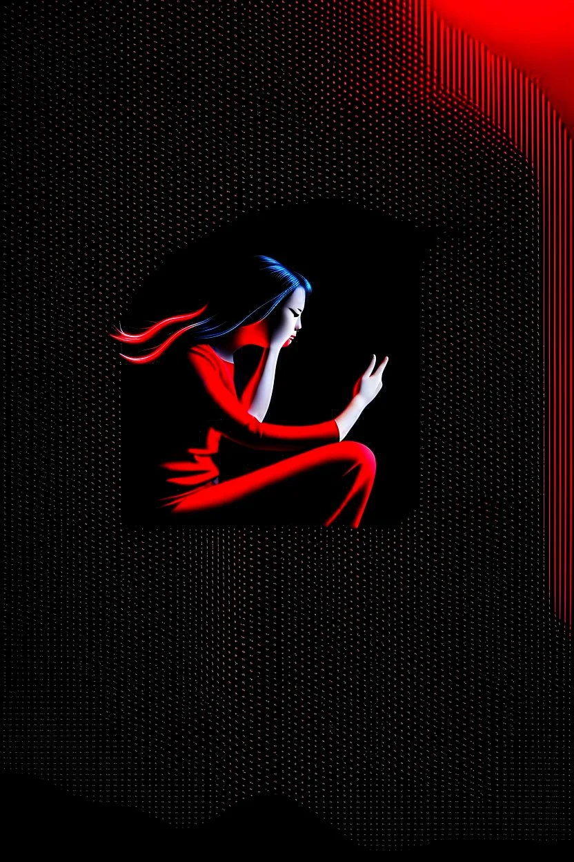 Image of a woman sitting alone, surrounded by shadowy figures whispering in her ear, suggesting the influence of manipulation and dark psychology on individual perceptions of attractiveness Give it a very dark frightening vibe. Use black and red theme.