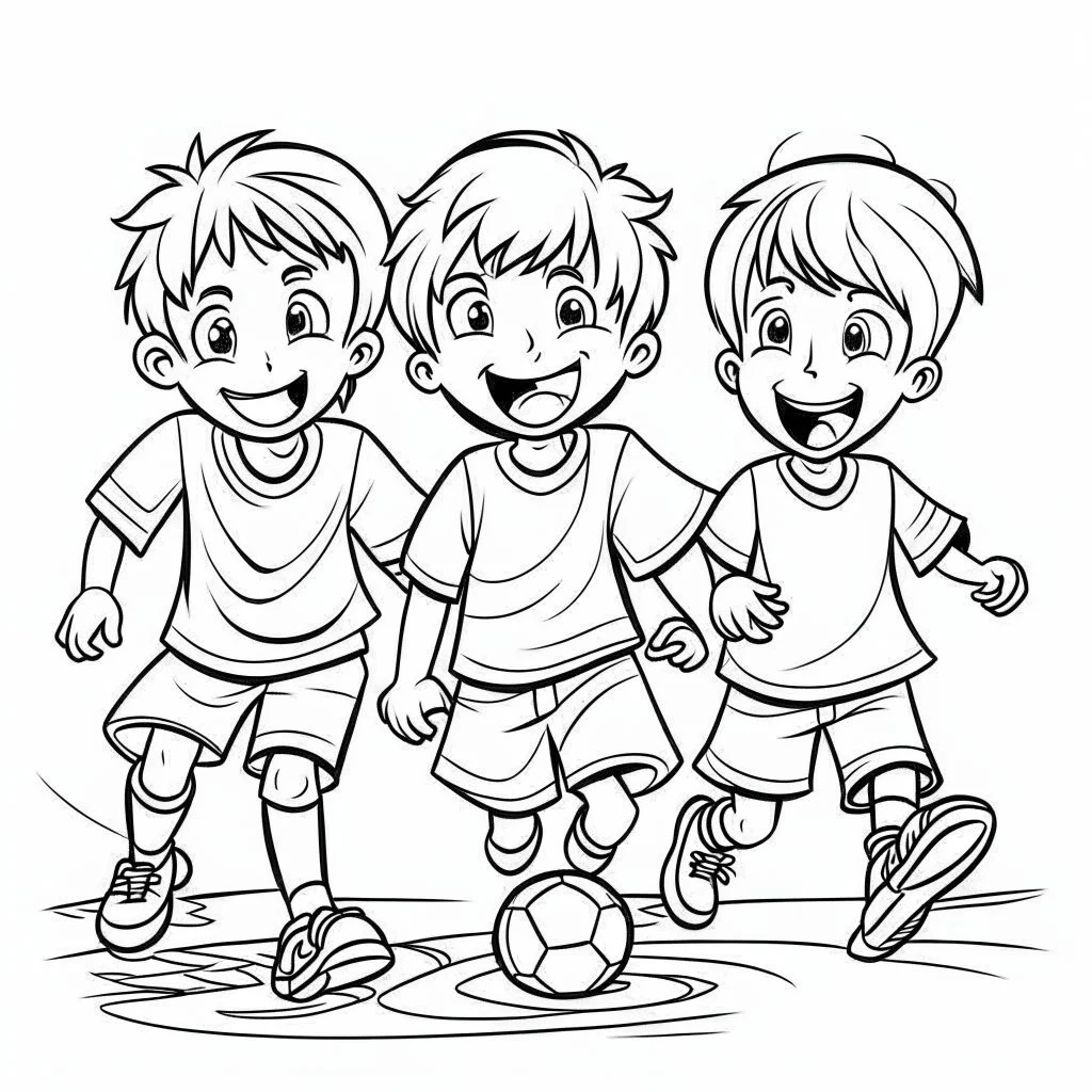 group of boys playing football, for coloring book