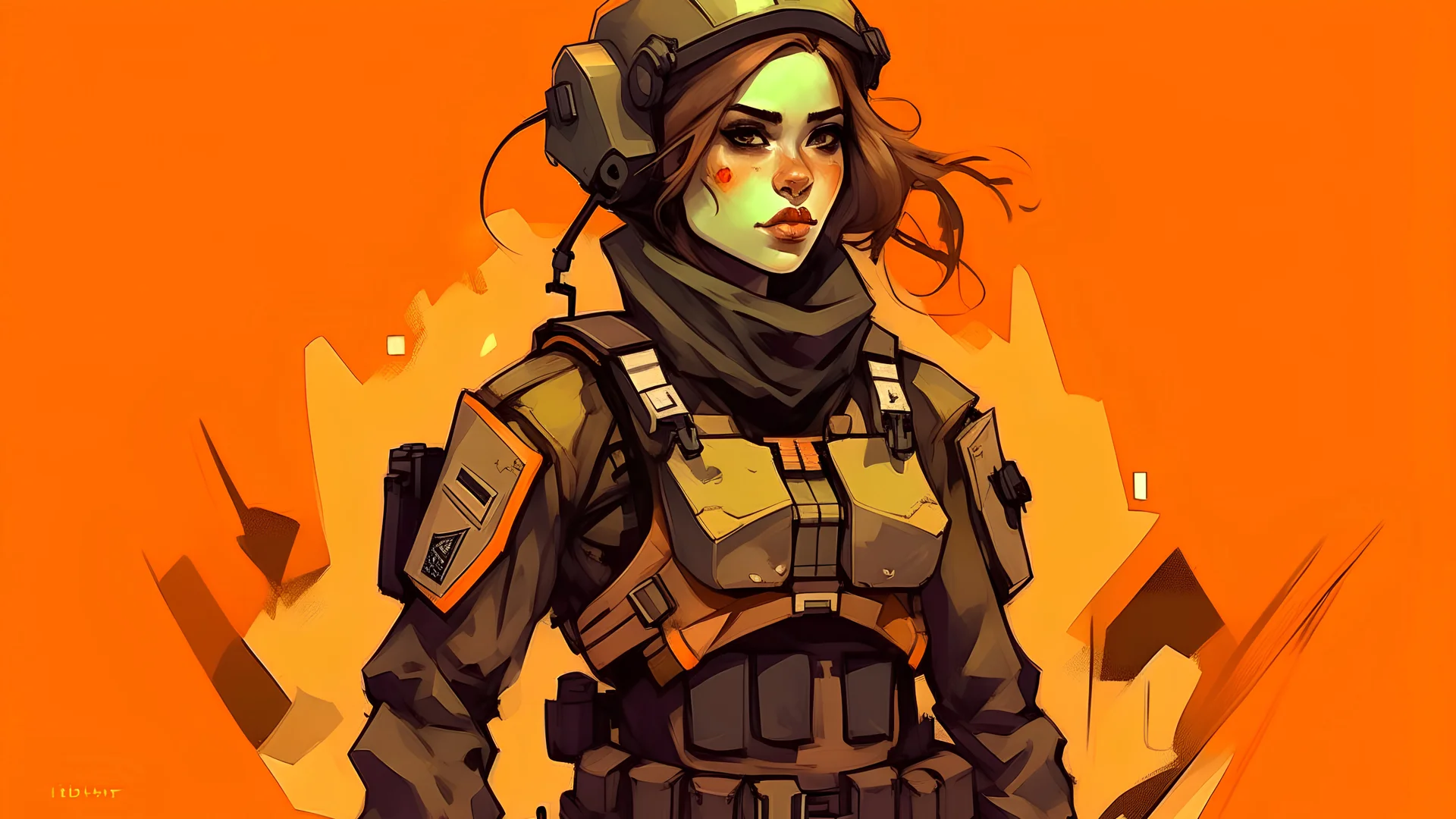 Illustration, girl in warfare modern armor, modern style