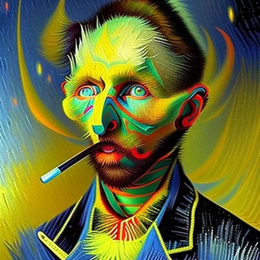 Dibujo al oleo de un Bogavante pintado con muchas nubes de colores estilo Vincent van Gogh