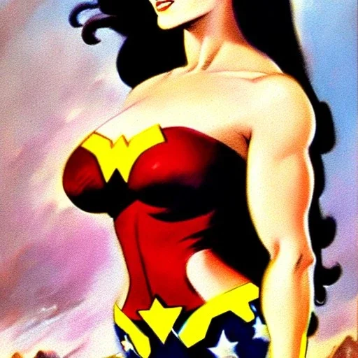 portrait of a beautiful busty Wonder Woman by Frank Frazetta style