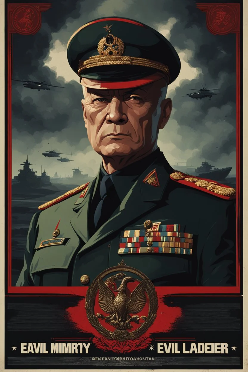 portrait of a 50 year old evil military leader. sneering expression, dark short hair,