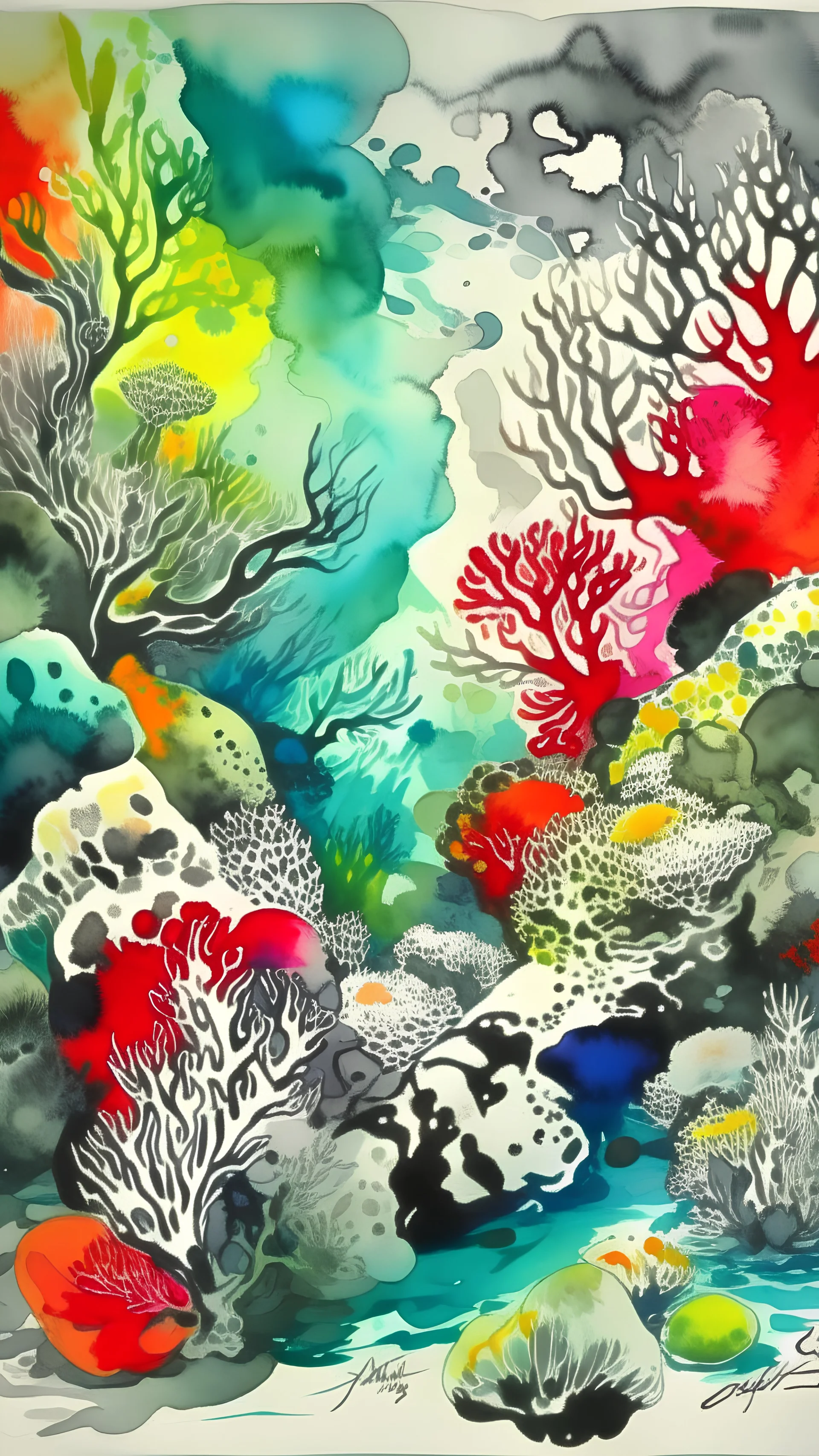 Ink painting, corral reef