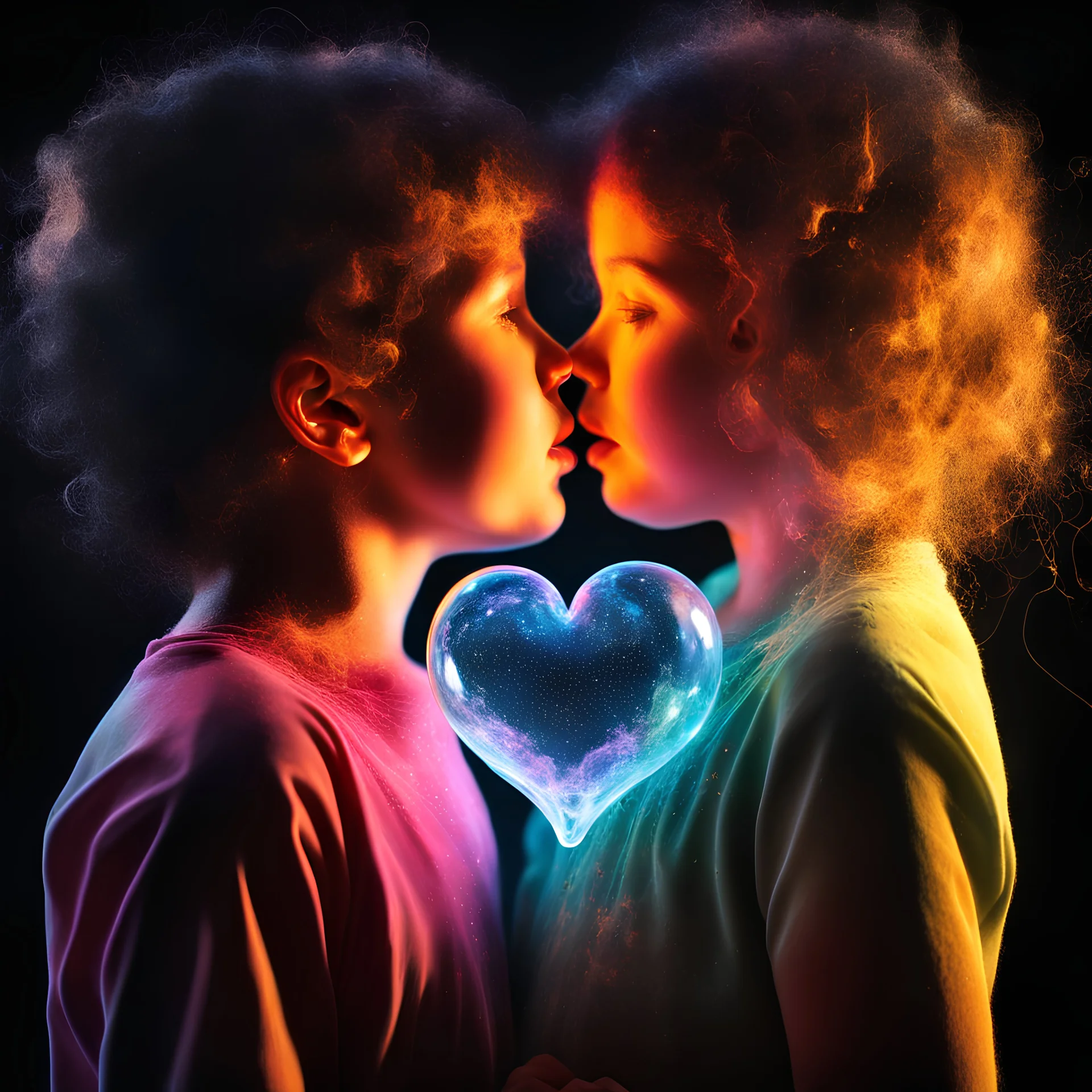 3D hearts and Stars and Bubbles, heart-shaped, electrifying, close-up, Head and shoulders portrait of the Jack and Jill and their pail of water, double exposure shadow of the ghost, Invisible, poignant, extremely colorful, Dimensional rifts, multicolored lightning, outer space, planets, stars, galaxies, fire, explosions, smoke, volcanic lava, Bubbles, craggy mountain peaks the flash in the background, 32k UHD, 1080p, 1200ppi, 2000dpi, digital photograph, heterosexual love, speedforce