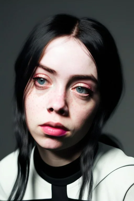 Billie Eilish, sitting on a chair, Black Short Dress, pale skin, high detail, realistic, 8k