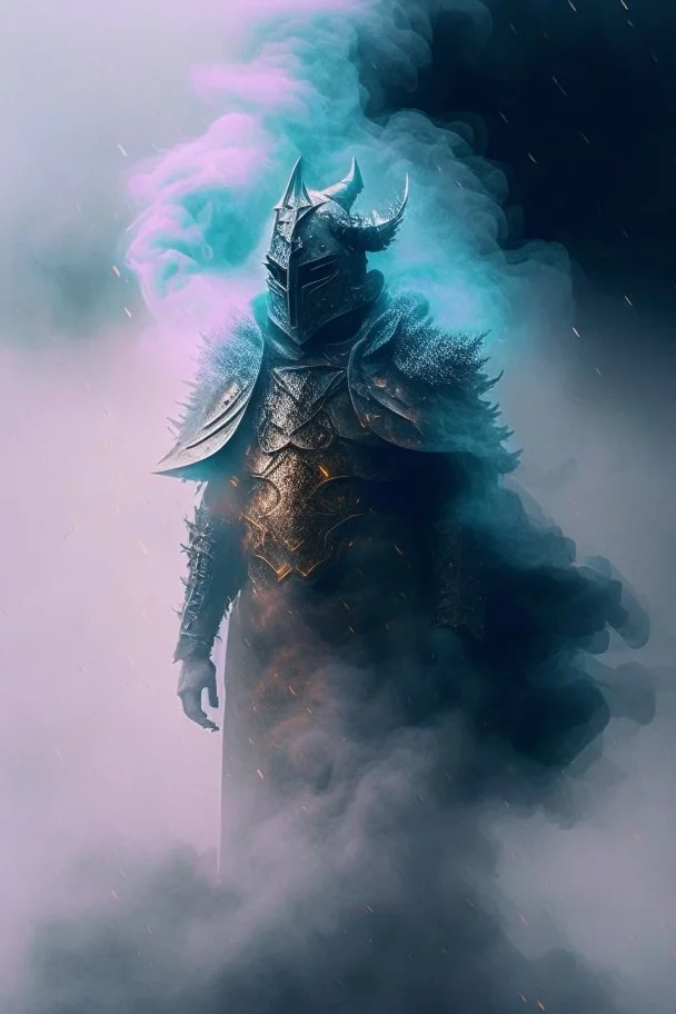 fog and smoke in a shape of humanoid and a colour of a storm wearing a scalemail armor