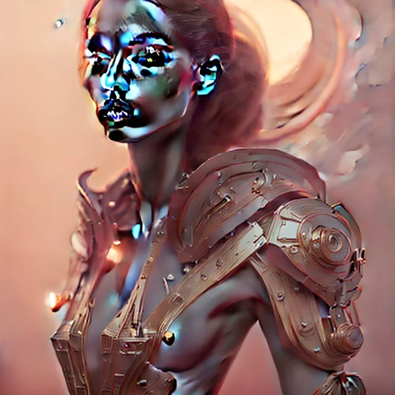 Bastien Lecouffe Deharme, Amr Elshamy, Mike Winkelmann, Farid Ghanbari, Billy Bogatzoglus, Anwar Mostafa, Vladimir Petkovic, full body portrait of woman in the style of unreal engine, 3d sculpted, mdjrny-v4 style, highest quality render, cinema 4d, zbrush, flowing hair, perfect face, holding bloody knife, fighting stance, wearing torn bikini and military boots with perfect legs, a beautiful full frame portrait digital painting of futuristic cyberpunk city lighting,