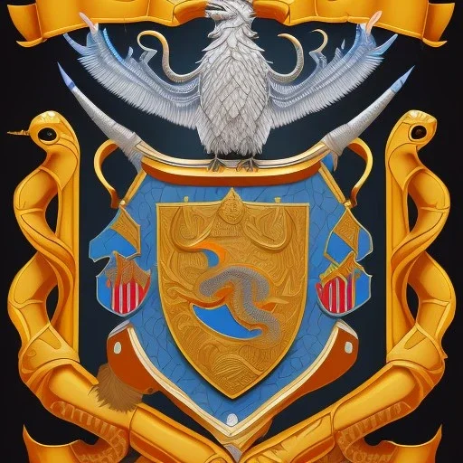 coat of arms of an astec city in the desert featuring snakes and feathers, very detailed