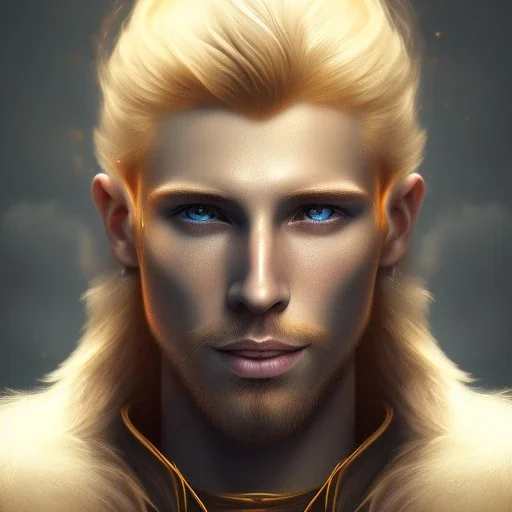 Male, Human, Blond, Sorcerer, Fire Mage, Golden Eyes, Young, Photorealism