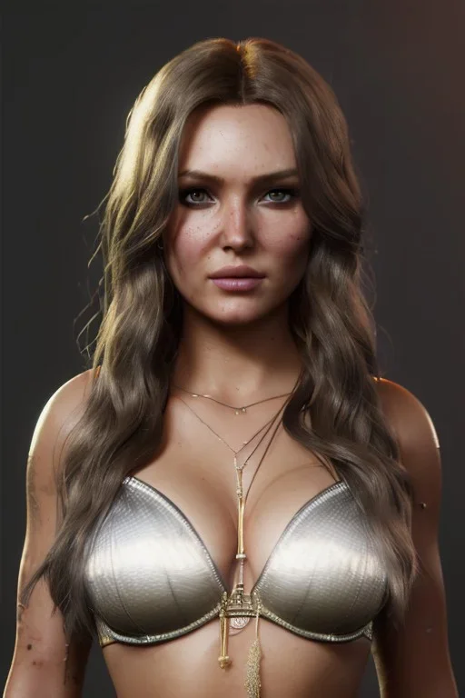 Camilla luddington face, big busty hitomi tanaka, texture skin,Crystal yellow eyes, long white hair, wearing The Lara Croft, realistic, 4k, intricate, best quality, fog particles, fire particles, octane render, vray, sword fire, rain