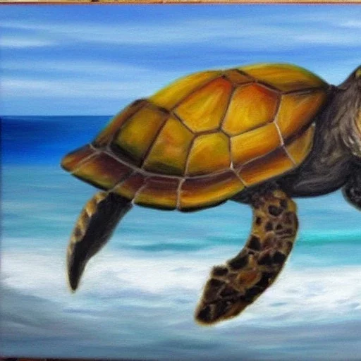 Oil painting wind turtle and ocean