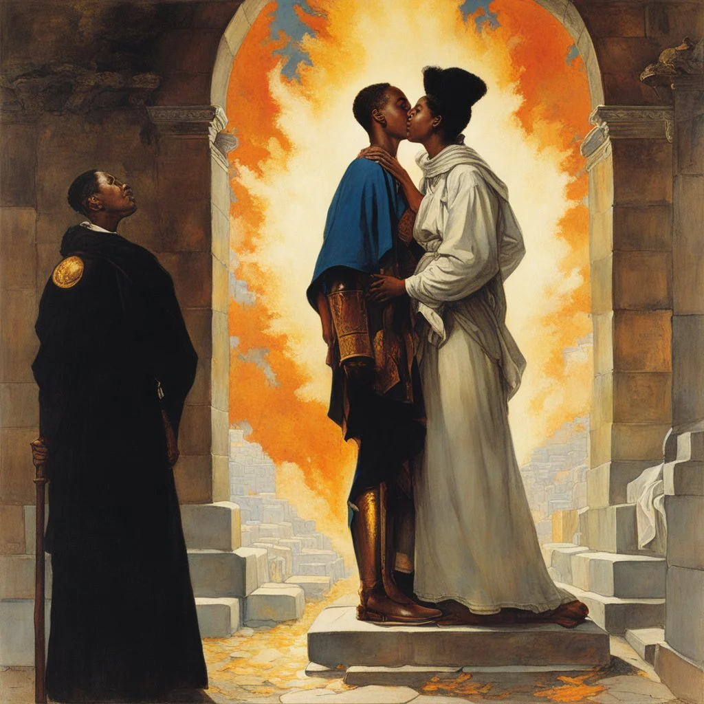 [art by Norman Rockwell] With newfound determination burning in his eyes, Roupinho stepped back, his gaze lingering on the statue of the Black Madonna. Leaving the grotto, Roupinho emerged into the world, his heart aflame with the divine spark that had been ignited within him. And so, the knight set forth on his sacred quest, his destiny intertwined with the miraculous presence of the Black Madonna of Nazaré. The echoes of his pledge reverberated through the hallowed halls of his soul, ignitin