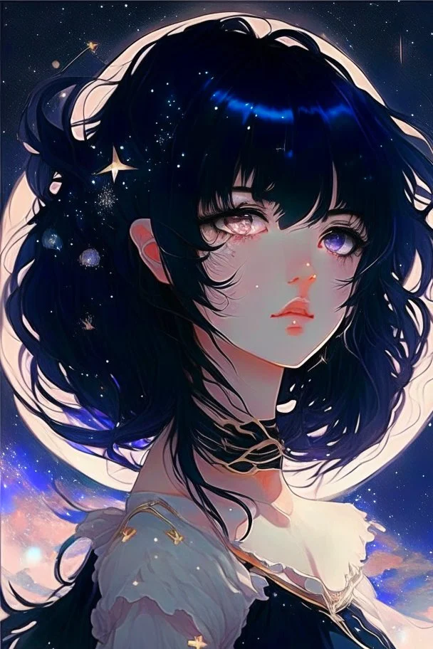Celestial anime girl, black hair