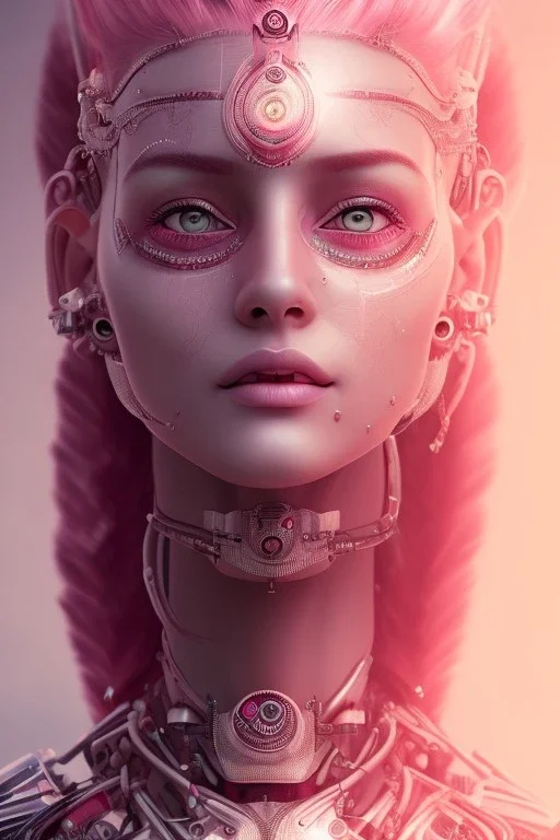 cyborg, indian woman, pink hair, perfekt eyes, smile, real