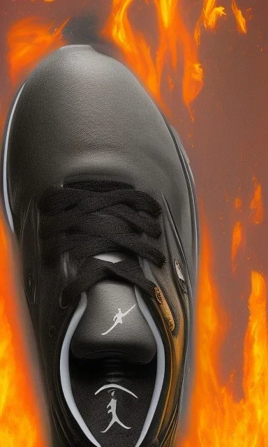 Jordan 3 black sneaker made out of fire. Animation movie style.