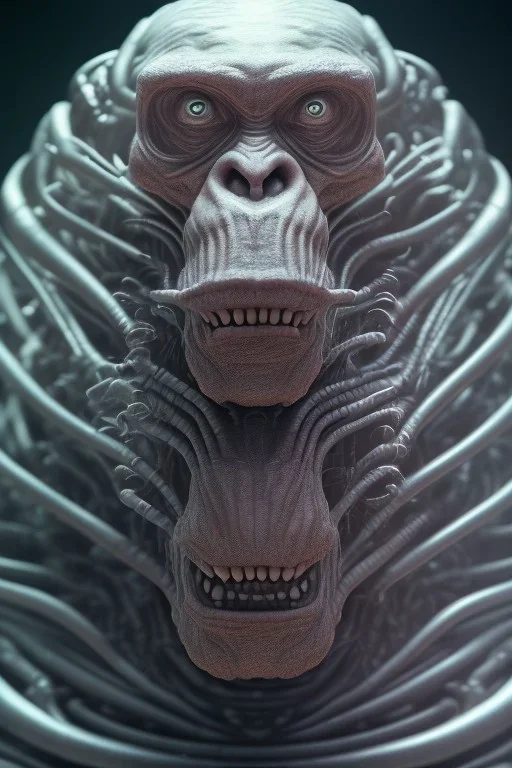 running ape alien, full body, evil, 8k, with hairs, finely detailed, photo realistic, HR Giger style