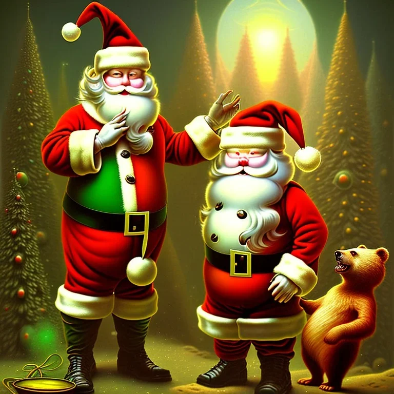 art by michael hutter, santa is a bear, green suit