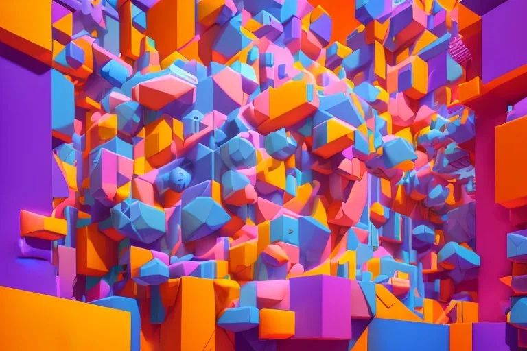 3D colorful geometric installation, simplistic, studio lighting, C4D, 16k, Behance, Artstation, centered, top down camera, vibrant