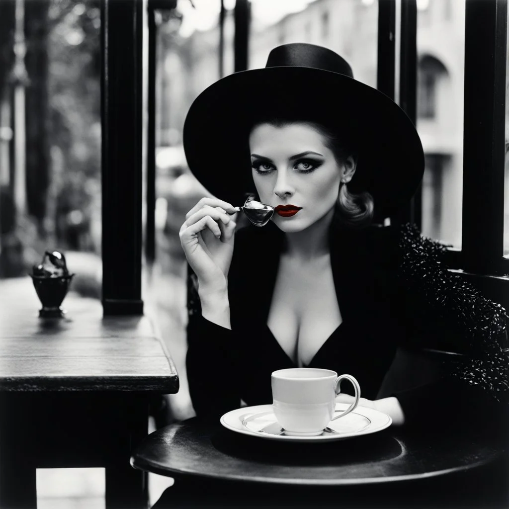 a mystery to solve [colour photography by helmut newton] She takes another sip of her tea, her eyes flickering to the men in the corner booth before settling back on you. "This town has its share of interesting elements, as you put it. But I wouldn't go poking around too much if I were you." "Why's that?" you ask, leaning forward slightly. "Is there something I should know about?" Maggie shrugs, a nonchalant gesture that doesn't quite match the seriousness in her eyes.