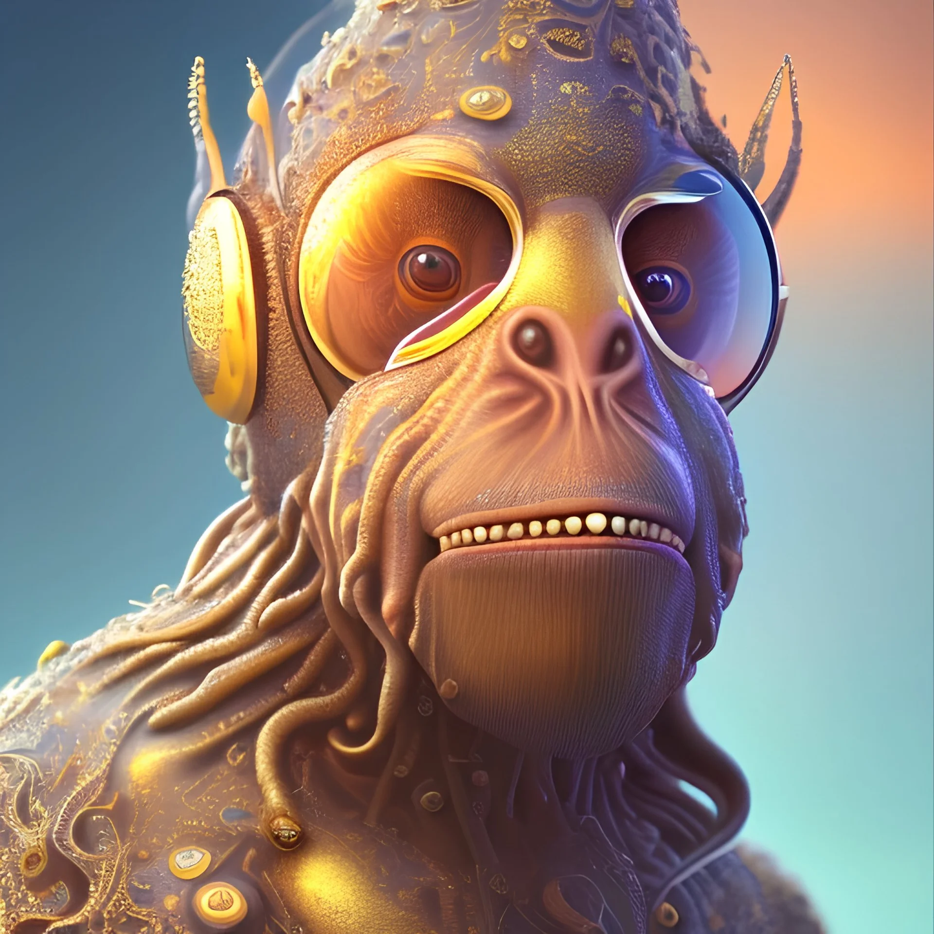 "3d photorealistic, octopus,btentacle-face ape, wearing sunglasses, baseball hat, smoking a bong, nvdia ray tracing, national geographic photo, cryengine, Anna Dittmann, trending on artstation, made of glass, intricate, detailed, beautiful, deviantart, hd, beautiful, golden hour, vibrant, detailed, intricate, surreal art