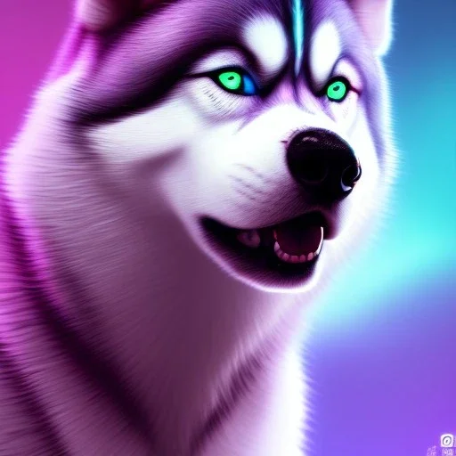 Husky, neon pink eyes, 8K, cinematic lighting, sharp focus, masterpiece, expert