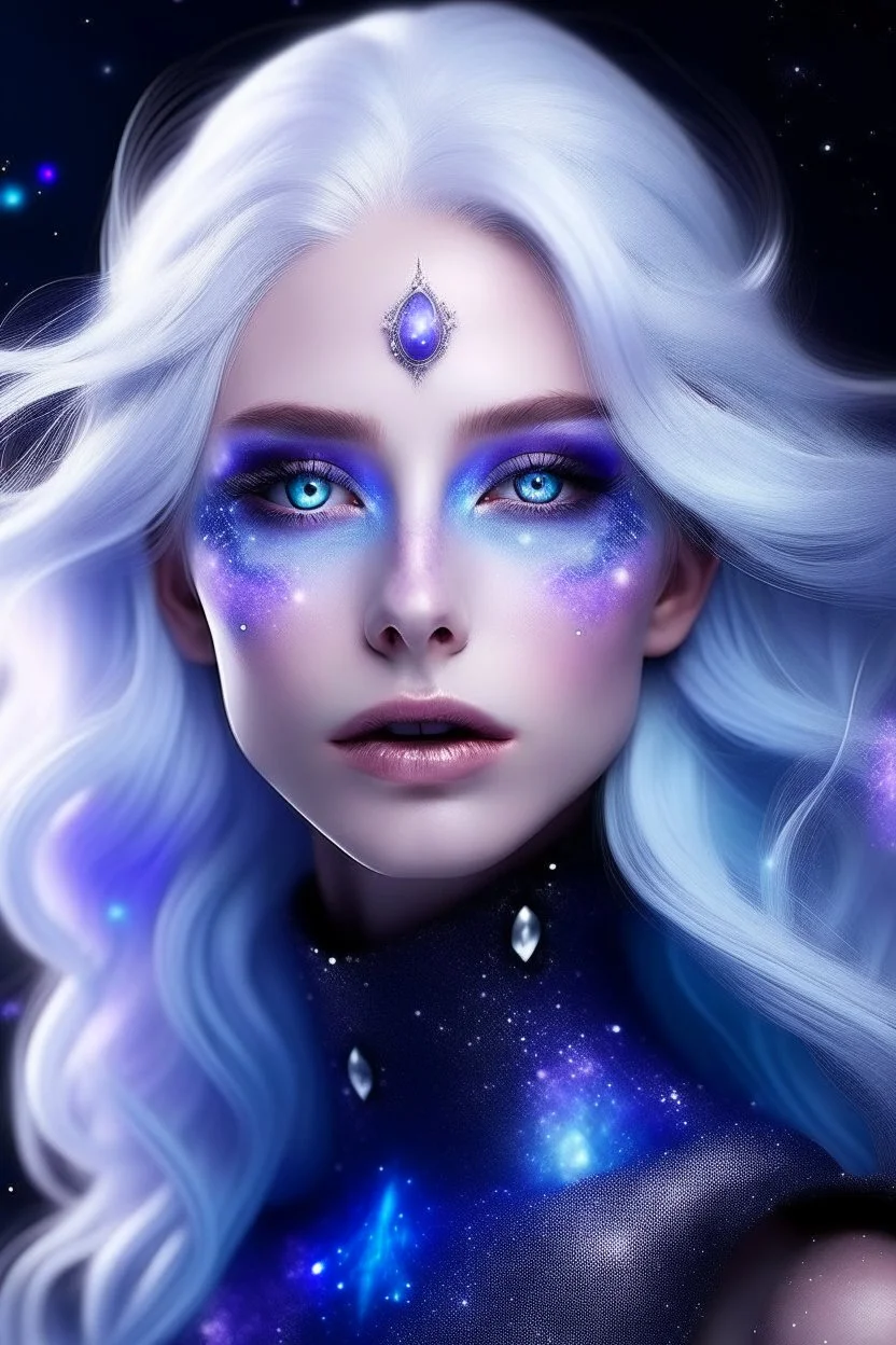Galactic beautiful woman empress of sky deep violet eyed whitehaired
