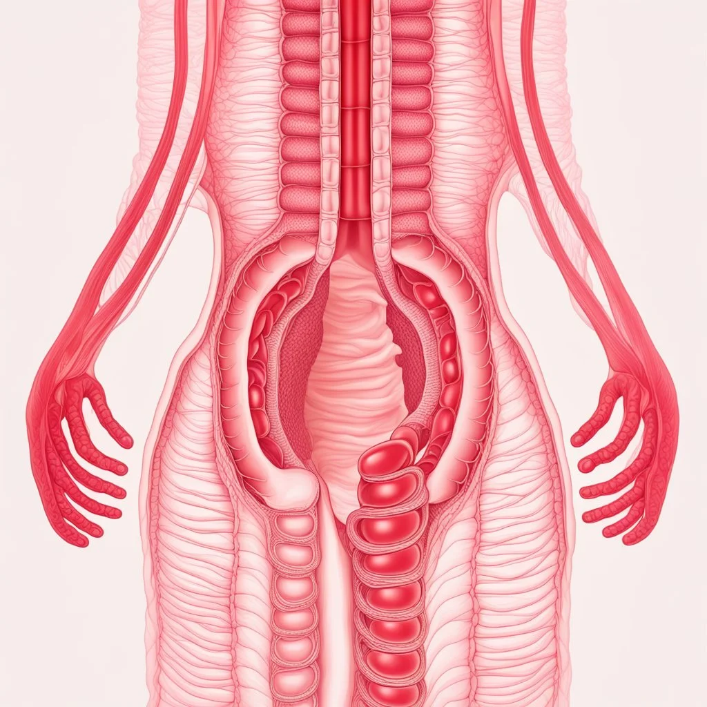 the internal structure of the intestine, an abstract picture in red hue