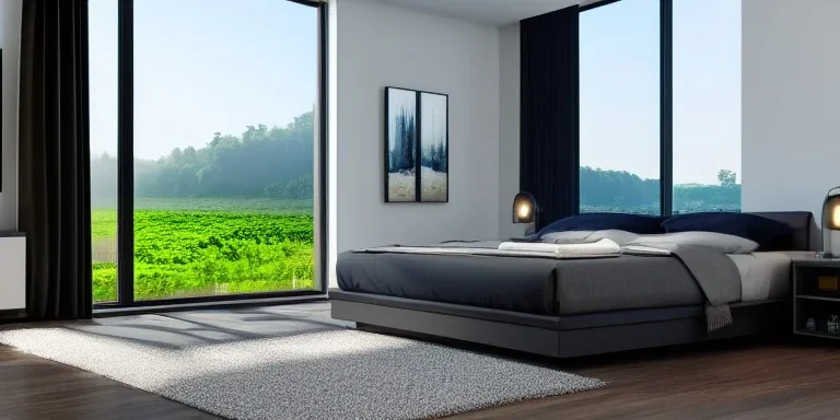 realistic, colorful, epic, ray tracing, cinematic, 8k, HD, Ultra High Definition, photo film, film grain, highly detailed room with highly detailed river landscape in windows