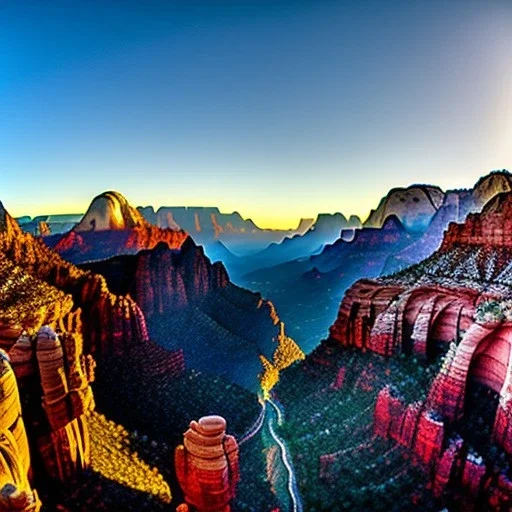 Zion National Park, Utah,aerial view,extremely detailed digital painting, high resolution,8k, realistic, beautiful, volumetric lighting, mystical colors ,perfectly centered image, perfect composition, rim light, beautiful lighting,masterpiece, stunning scene, raytracing, anatomically correct, in the style Van Gogh and robert e howard and Ken Kelley and Ohrai Noriyoshi and Simon Bisley and tomzj1.