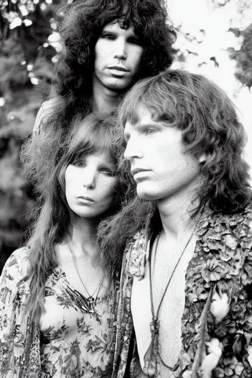 Jim Morrison and Pamela Courson ,music, NSFW, watermark, bohemian style , blurry,beautiful,elegant,roses, fantasy by anni dittman