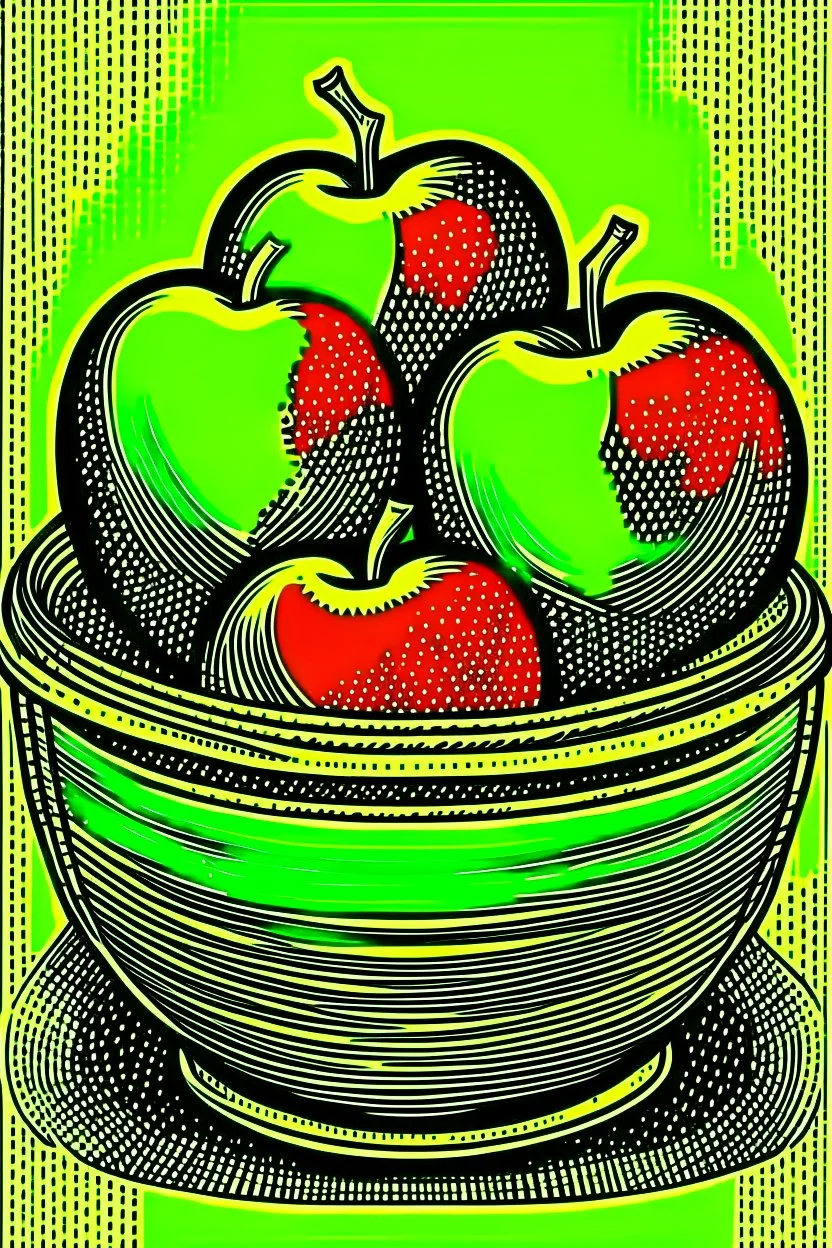 Vintage pop art style of a bowl of sliced apples