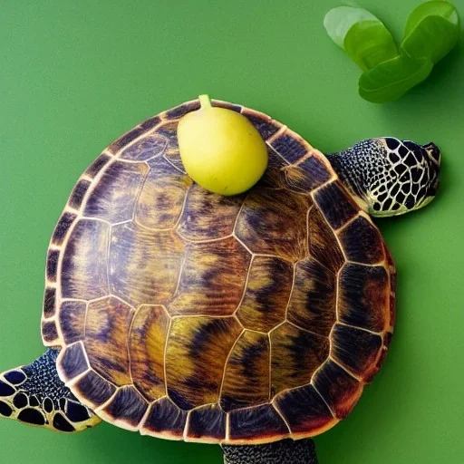 turtle and a bunch of fruit