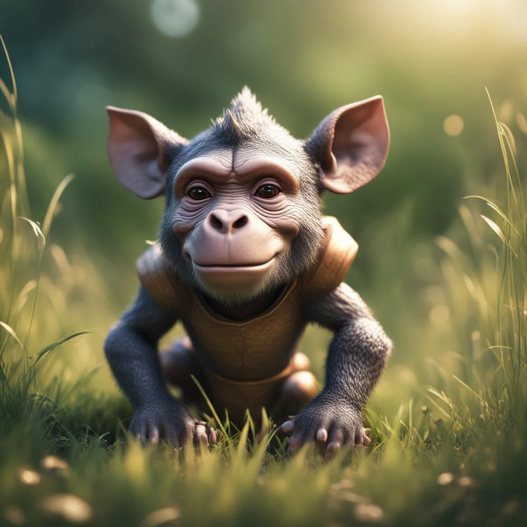 monkey rhino kobold in long grass ,bokeh like f/0.8, tilt-shift lens 8k, high detail, smooth render, down-light, unreal engine