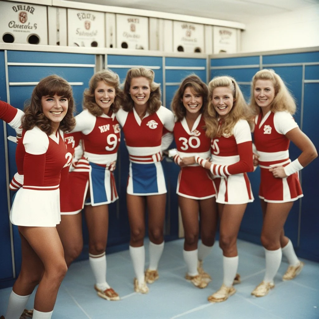 1970s swimming cheerleaders in the lockers