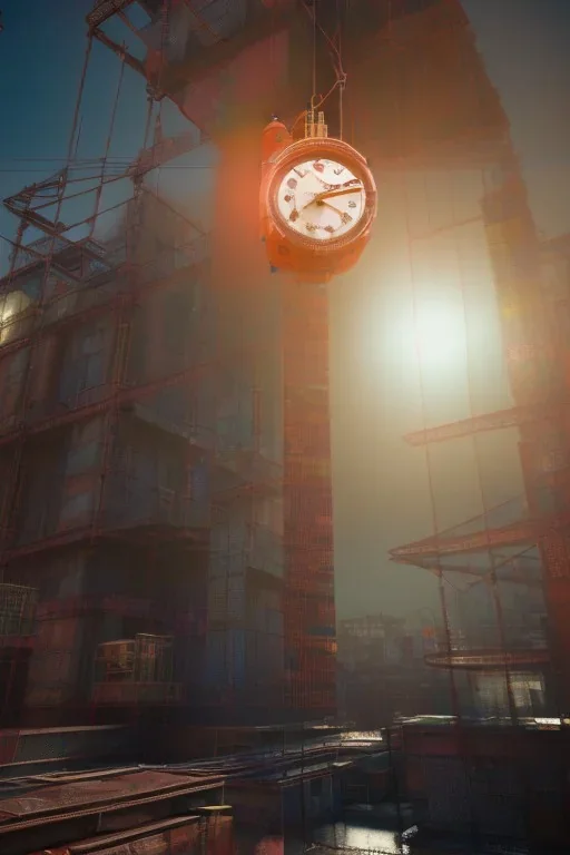 futuristic pinhole camera in Kente, rusted clocks lens, cinematic, scaffolding, cyberpunk, 8k quality