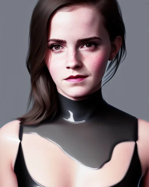 full body, emma watson identify face, black latex bodysuit , big busty , face, pintura, ,details,texture,8k quality, florest, Minimalism, Romanticism, Expressionism, Impressionism