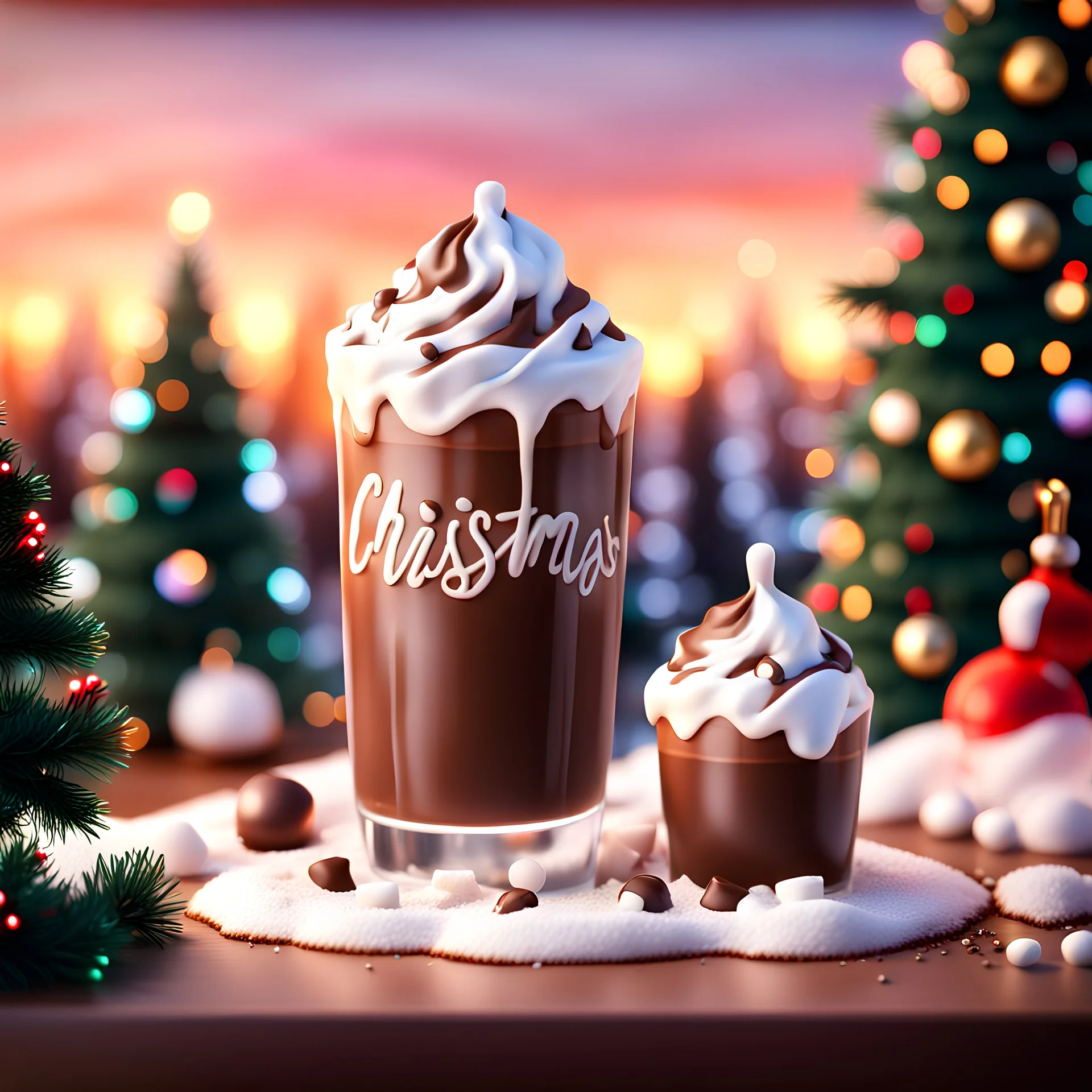 Arts work of beautiful design, Christmas chocolate drink with mashmallow, spruces, sunset, flat illustration, vibrant, vintage drawing, bokeh background, 8k , DSLR camera Sony Alpha 7 50mm 1.8,medium shot,high-resolution image with fine details,ultra detailed, ultra realistic, extremely realistic, intricate, photorealistic, epic composition, masterpiece